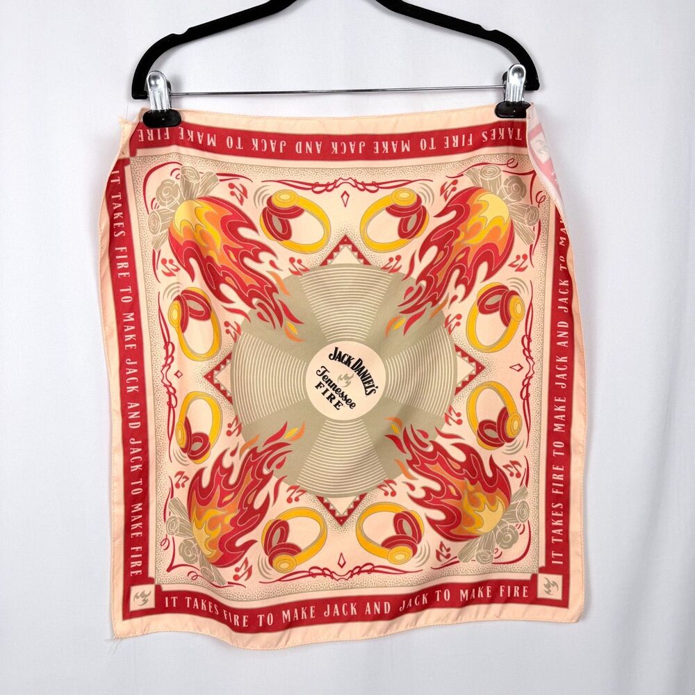 Jack Daniels Tennessee Fire Whiskey Record Scarf Handkerchief Bandana 22 x 22